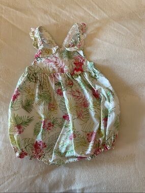 Tartine et Chocolat White Floral Baby Romper with Pink & Green